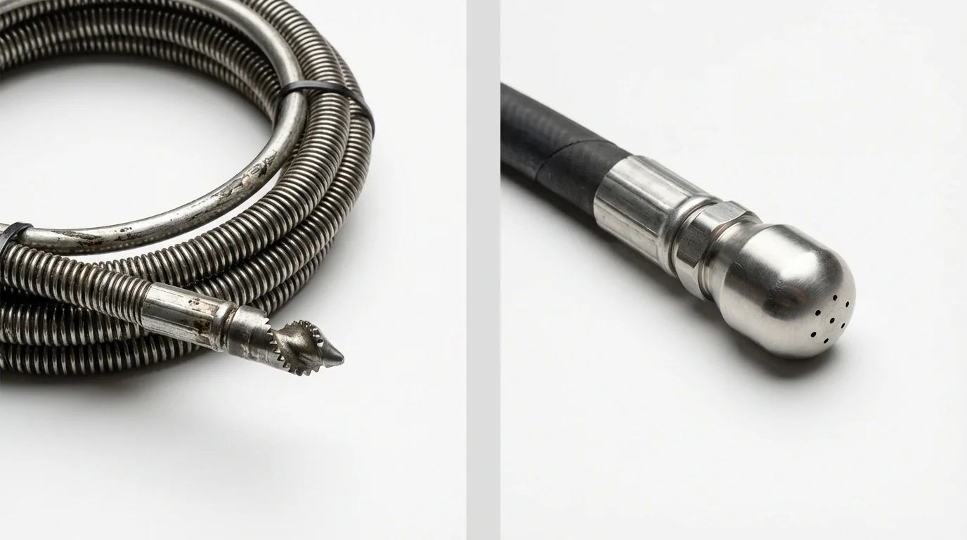 Drain snake cable and hydro jetting nozzle used for drain cleaning in Malvern, AR