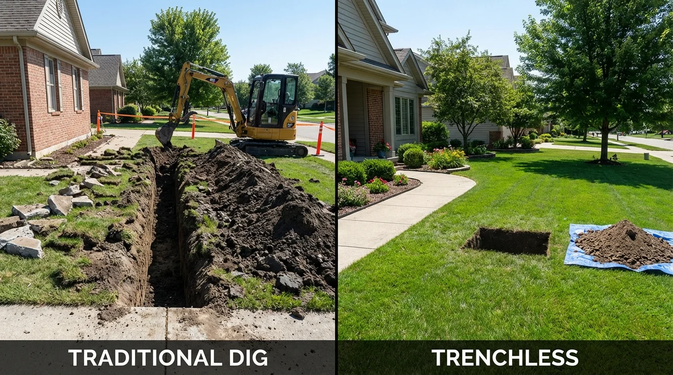 Trenchless sewer repair with minimal yard damage versus traditional excavation in Malvern, AR